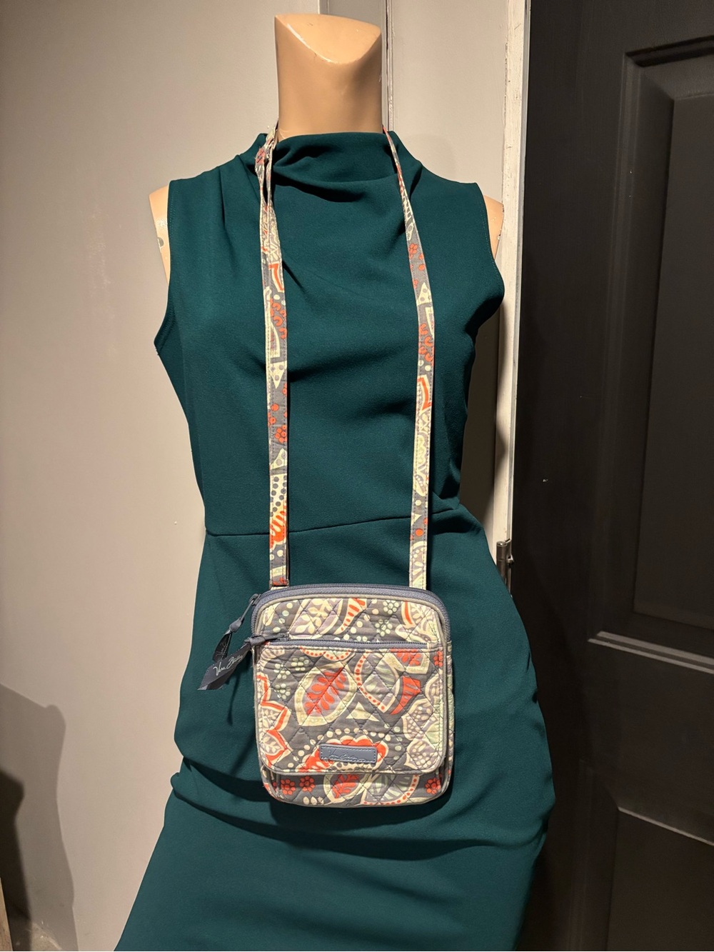 Vera Bradley Gray and Coral Paisley Quilted Crossbody